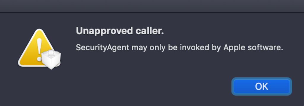 SecurityAgentはリクエストされたメカニズムを作成できませんでした